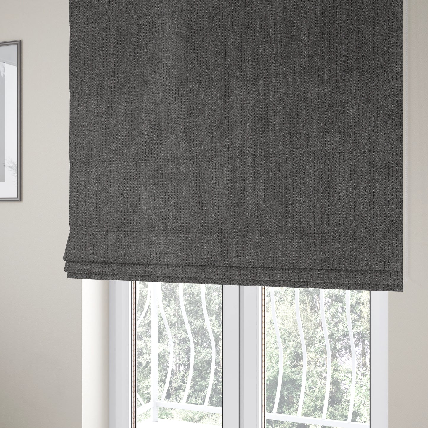 Ilford Plush Wave Ripple Effect Corduroy Upholstery Fabric In Charcoal Grey Colour - Roman Blinds