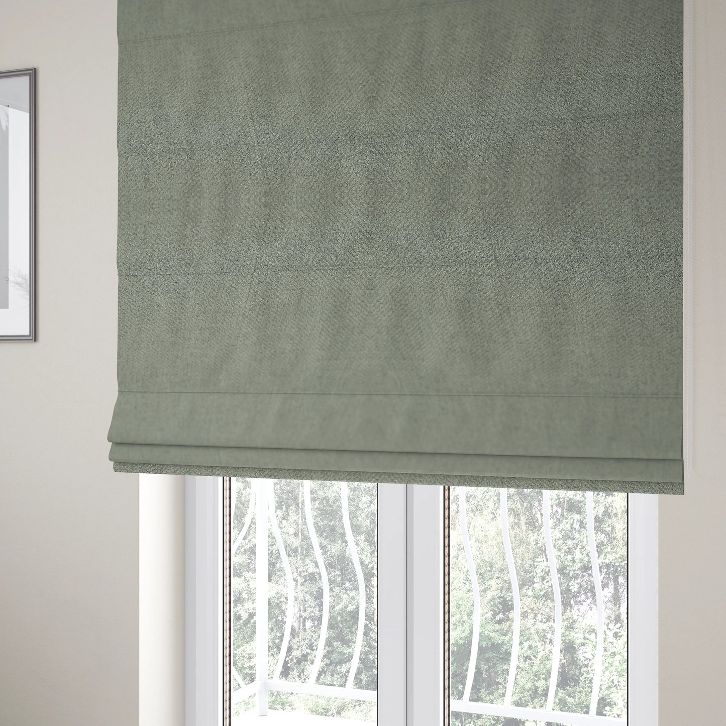 Irvine Herringbone Weave Chenille Upholstery Fabric Silver Mist Colour - Roman Blinds