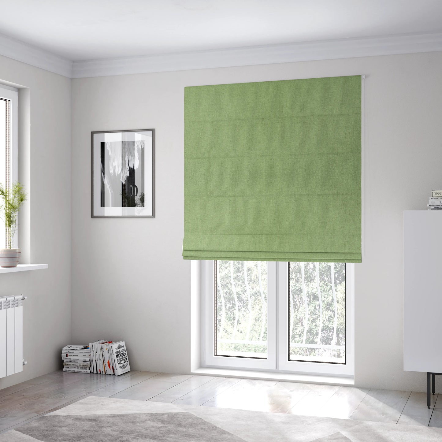 Irvine Herringbone Weave Chenille Upholstery Fabric Green Colour - Roman Blinds