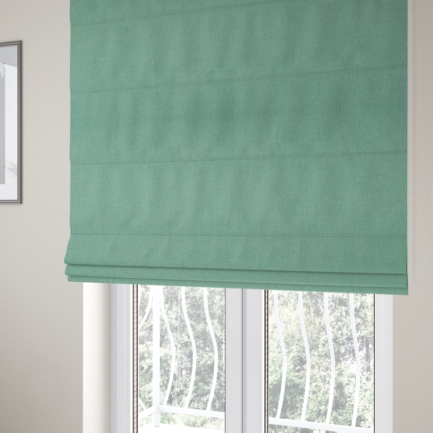 Irvine Herringbone Weave Chenille Upholstery Fabric Jade Green Colour - Roman Blinds