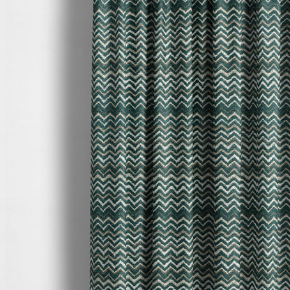 Zig Zag Teal Chevron Striped Pattern Fabric Chenille Upholstery Fabric JO-02 - Made To Measure Curtains