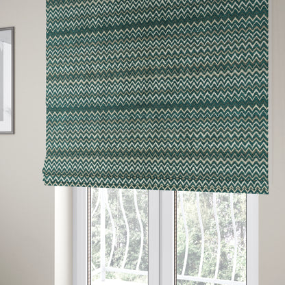 Zig Zag Teal Chevron Striped Pattern Fabric Chenille Upholstery Fabric JO-02 - Roman Blinds