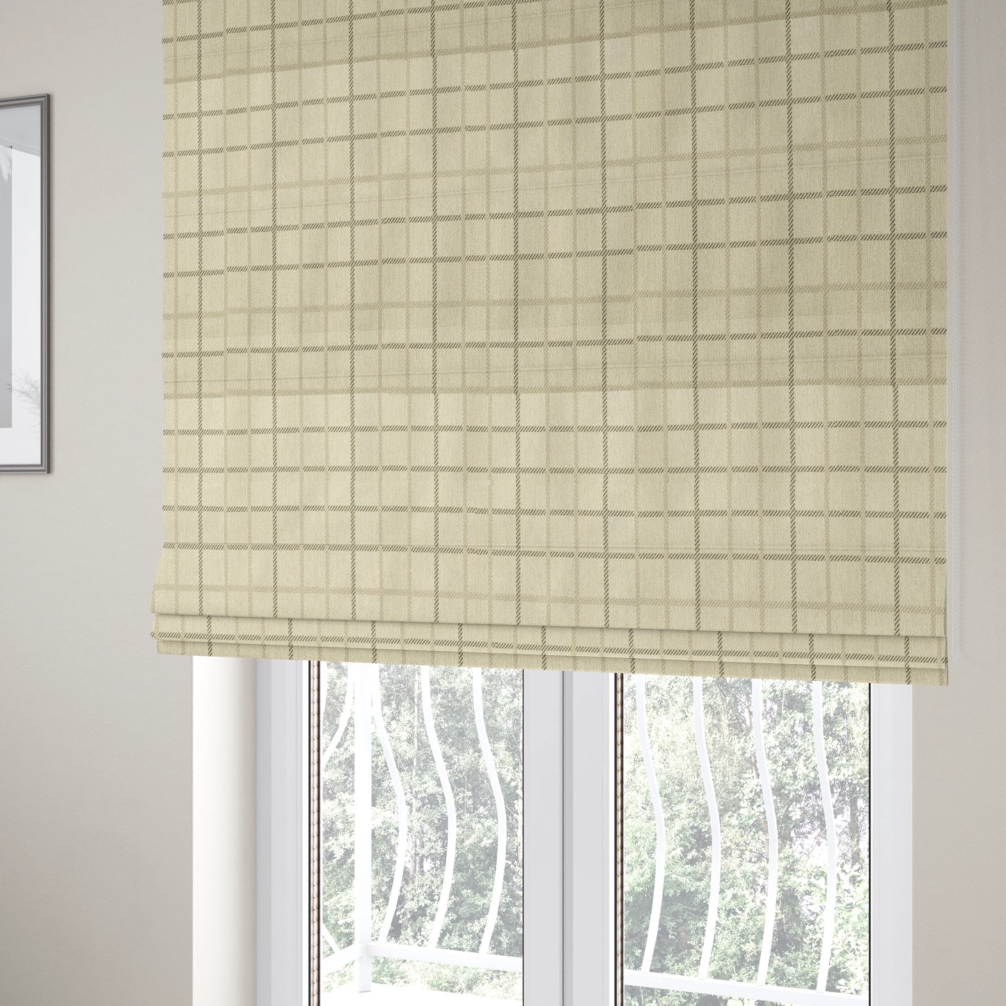 Plain Checked Pattern Fabric Oatmeal Beige Colour Chenille Upholstery Fabric JO-06 - Roman Blinds