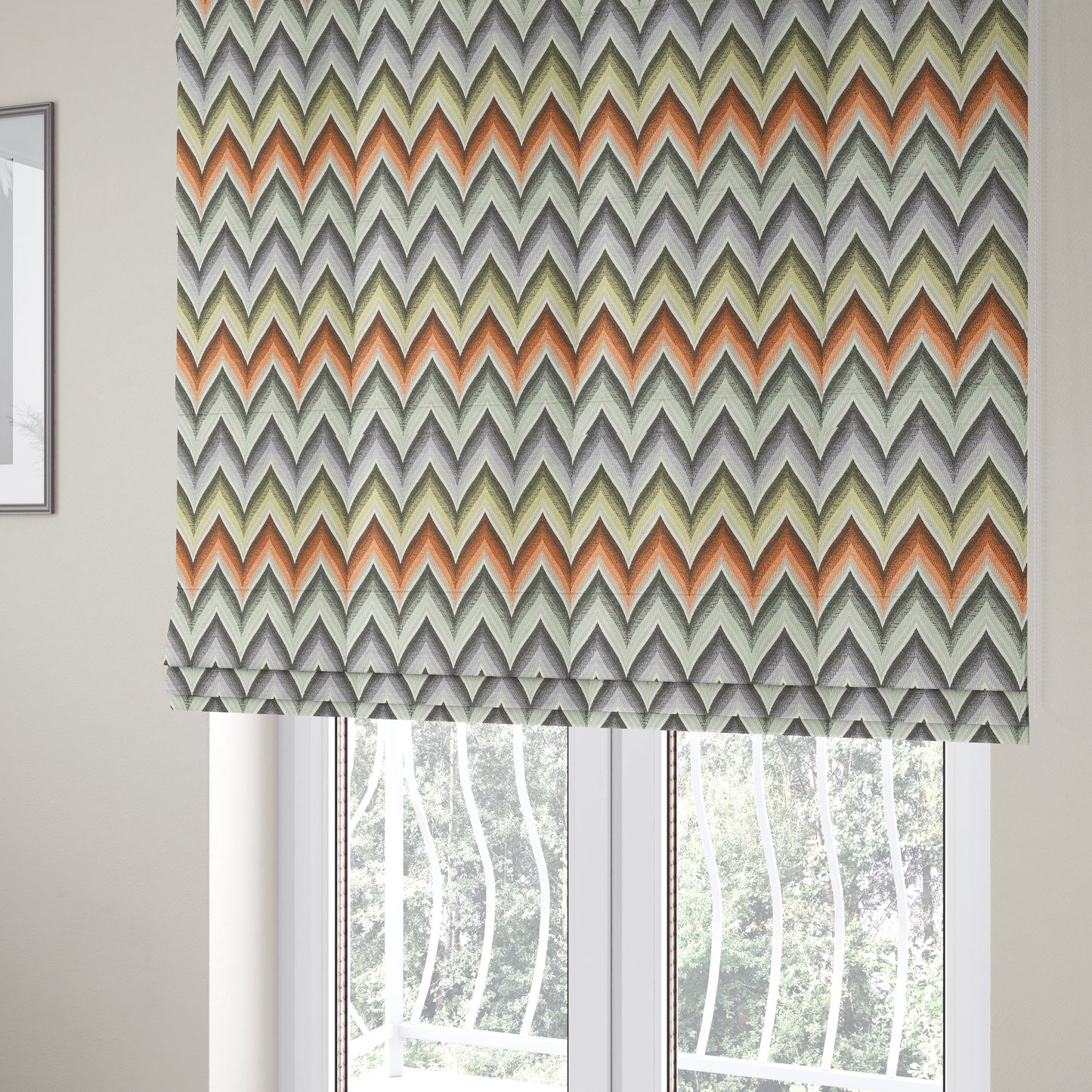 Geometric Colourful Wide Chevron Pattern Fabric Vibrant Colours Chenille Upholstery Fabric JO-08 - Roman Blinds