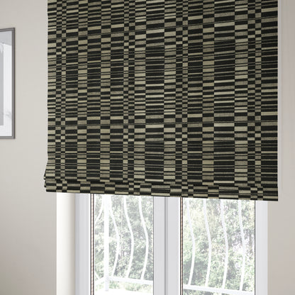 Black Silver Brick Block Pattern Fabric Soft Chenille Upholstery Fabric JO-10 - Roman Blinds