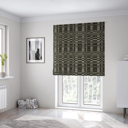 Black Silver Brick Block Pattern Fabric Soft Chenille Upholstery Fabric JO-10 - Roman Blinds