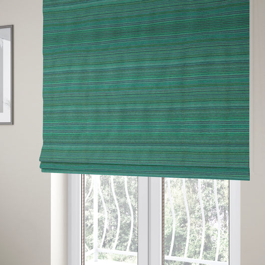 Striped Pattern Blue Colour Chenille Textured Upholstery Fabric JO-1003 - Roman Blinds