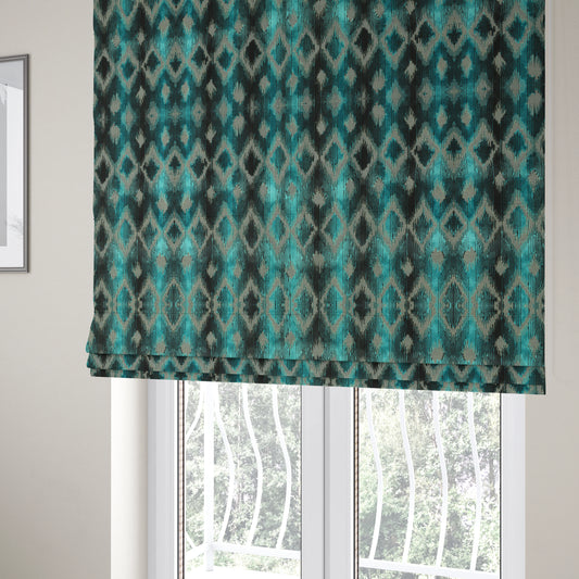 Diamond Pattern Blue Colour Velvet Textured Upholstery Fabric JO-1005 - Roman Blinds