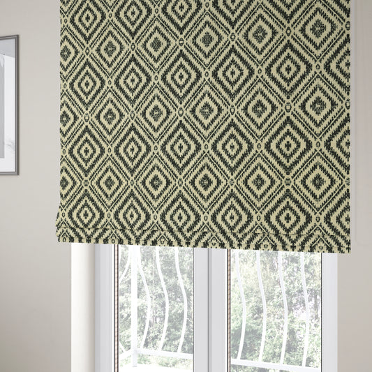 Tribal Theme Pattern Black Beige Colour Soft Chenille Furnishing Fabric JO-1009 - Roman Blinds