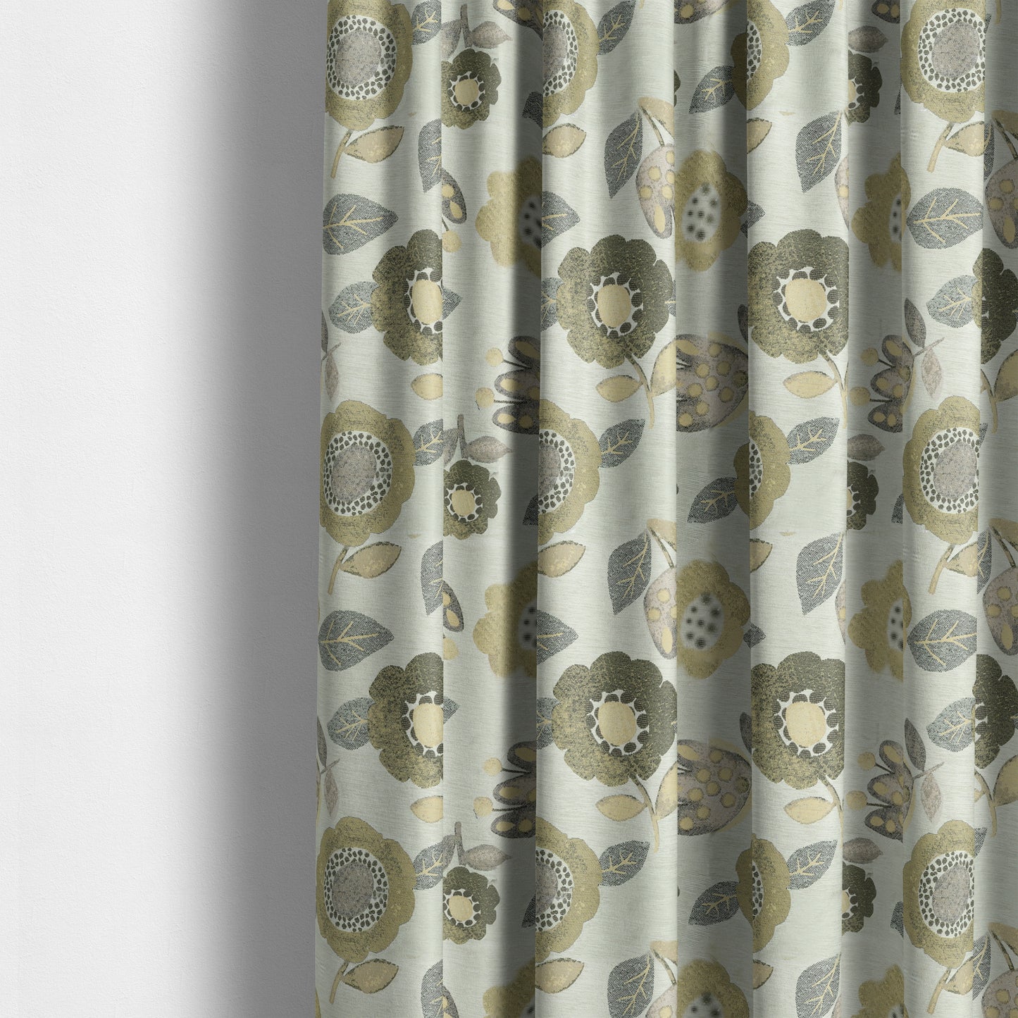 Floral Blossom Pattern Beige Yellow Colour Soft Chenille Interior Fabric JO-101 - Made To Measure Curtains