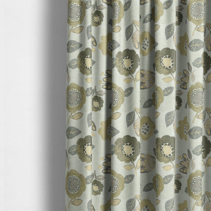 Floral Blossom Pattern Beige Yellow Colour Soft Chenille Interior Fabric JO-101 - Made To Measure Curtains