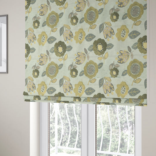 Floral Blossom Pattern Beige Yellow Colour Soft Chenille Interior Fabric JO-101 - Roman Blinds