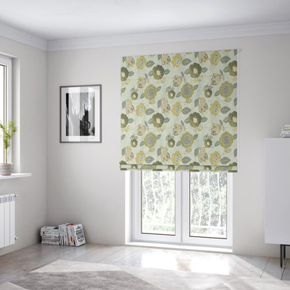 Floral Blossom Pattern Beige Yellow Colour Soft Chenille Interior Fabric JO-101 - Roman Blinds