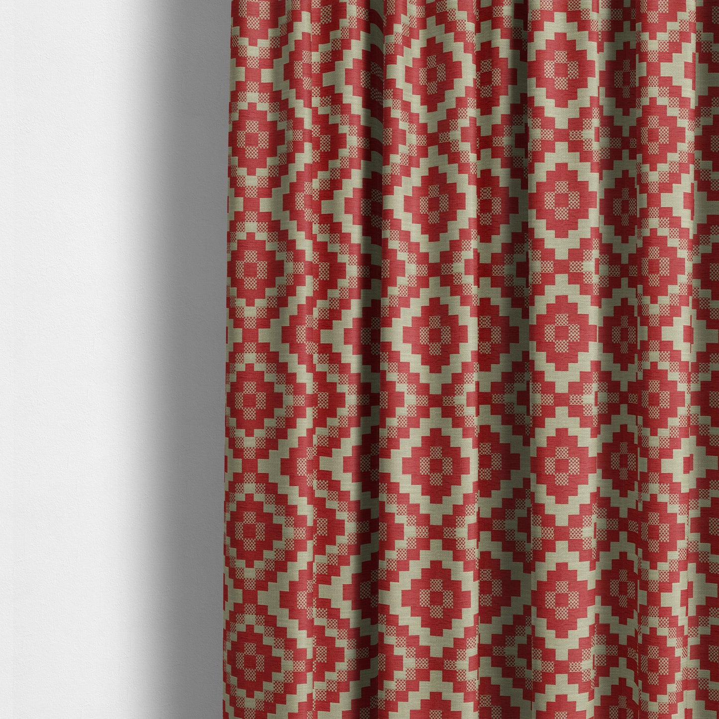 Red Cream Colour Cubed Tetris Pattern Furnishing Upholstery Fabric JO-1010 - Made To Measure Curtains