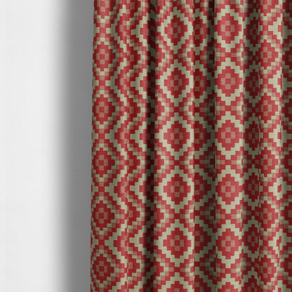 Red Cream Colour Cubed Tetris Pattern Furnishing Upholstery Fabric JO-1010 - Made To Measure Curtains