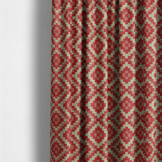 Red Cream Colour Cubed Tetris Pattern Furnishing Upholstery Fabric JO-1010 - Made To Measure Curtains