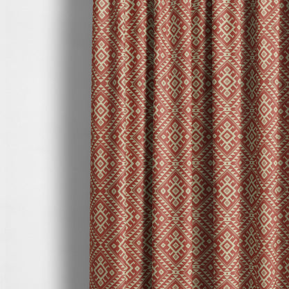 Red Cream Colour Kilim Tetris Pattern Furnishing Upholstery Fabric JO-1011 - Made To Measure Curtains