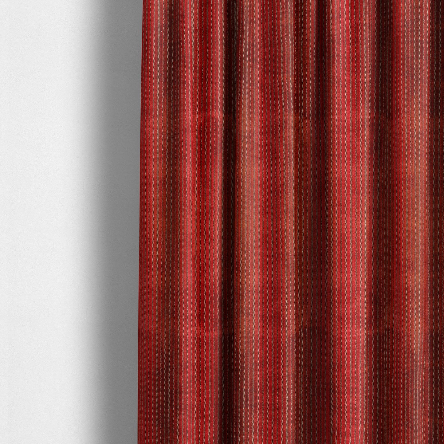 Red Colour Striped Pattern Velvet Heavyweight Upholstery Fabric JO-1012 - Made To Measure Curtains