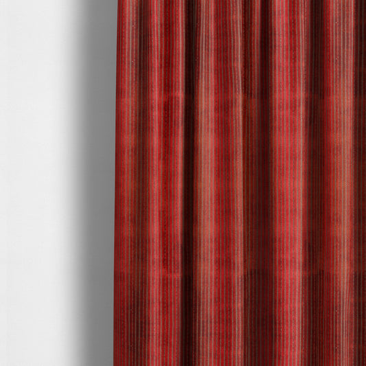 Red Colour Striped Pattern Velvet Heavyweight Upholstery Fabric JO-1012 - Made To Measure Curtains