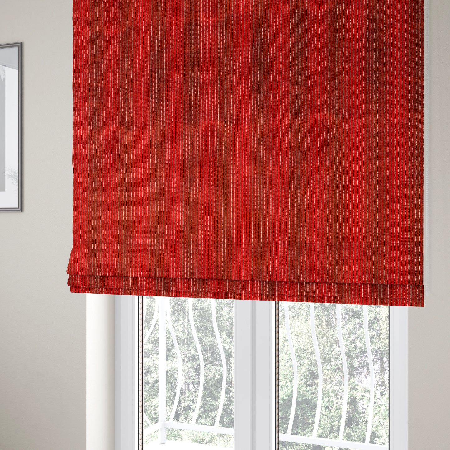 Red Colour Striped Pattern Velvet Heavyweight Upholstery Fabric JO-1012 - Roman Blinds