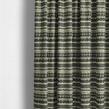 Black Beige Colour Tribal Striped Wave Pattern Chenille Upholstery Fabric JO-1015 - Made To Measure Curtains