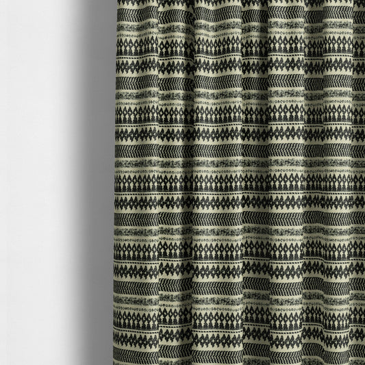 Black Beige Colour Tribal Striped Wave Pattern Chenille Upholstery Fabric JO-1015 - Made To Measure Curtains