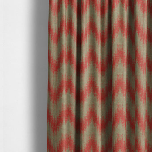 Red Pink Colour Chevron Striped Wave Pattern Chenille Upholstery Fabric JO-1017 - Made To Measure Curtains