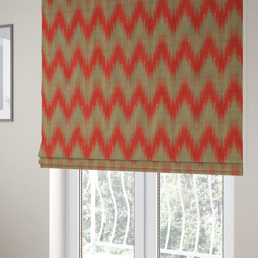 Red Pink Colour Chevron Striped Wave Pattern Chenille Upholstery Fabric JO-1017 - Roman Blinds