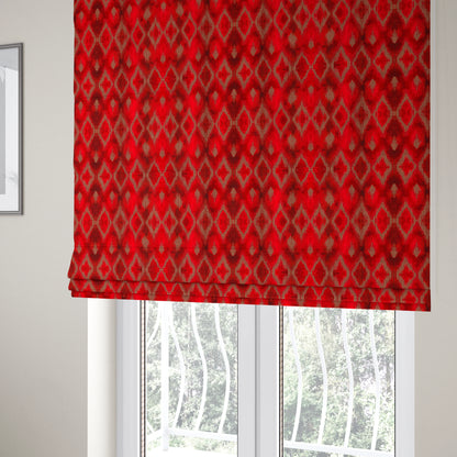 Red Cut Velvet Colour Diamond Geometric Pattern Upholstery Fabric JO-1018 - Roman Blinds