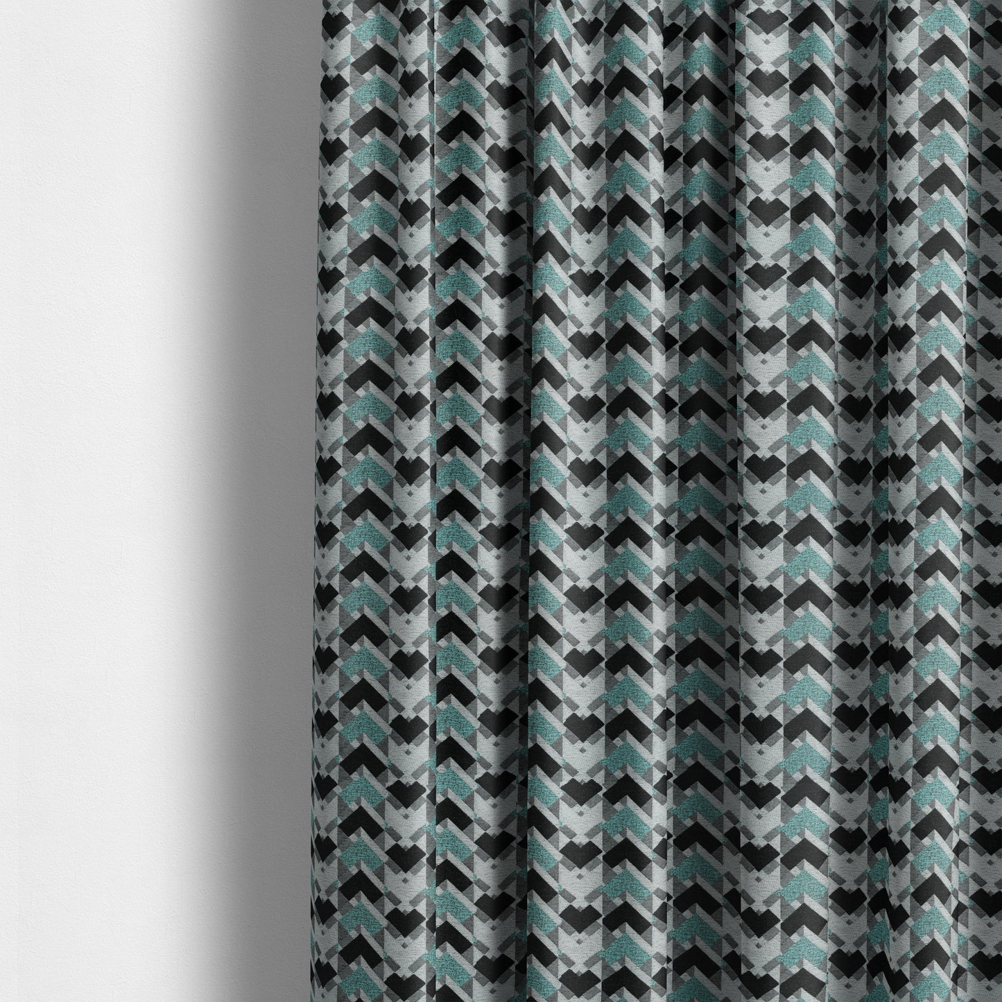 3D Modern Geometric Pattern Furnishing Fabric In White Black Teal Colours Woven Soft Chenille Fabric JO-102 - Made To Measure Curtains