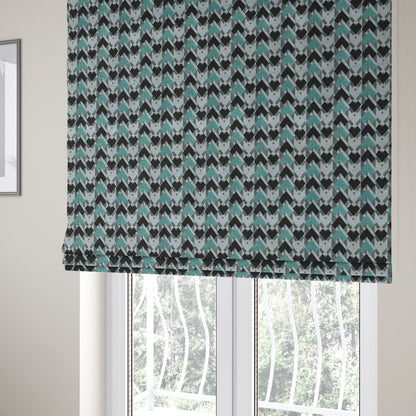 3D Modern Geometric Pattern Furnishing Fabric In White Black Teal Colours Woven Soft Chenille Fabric JO-102 - Roman Blinds