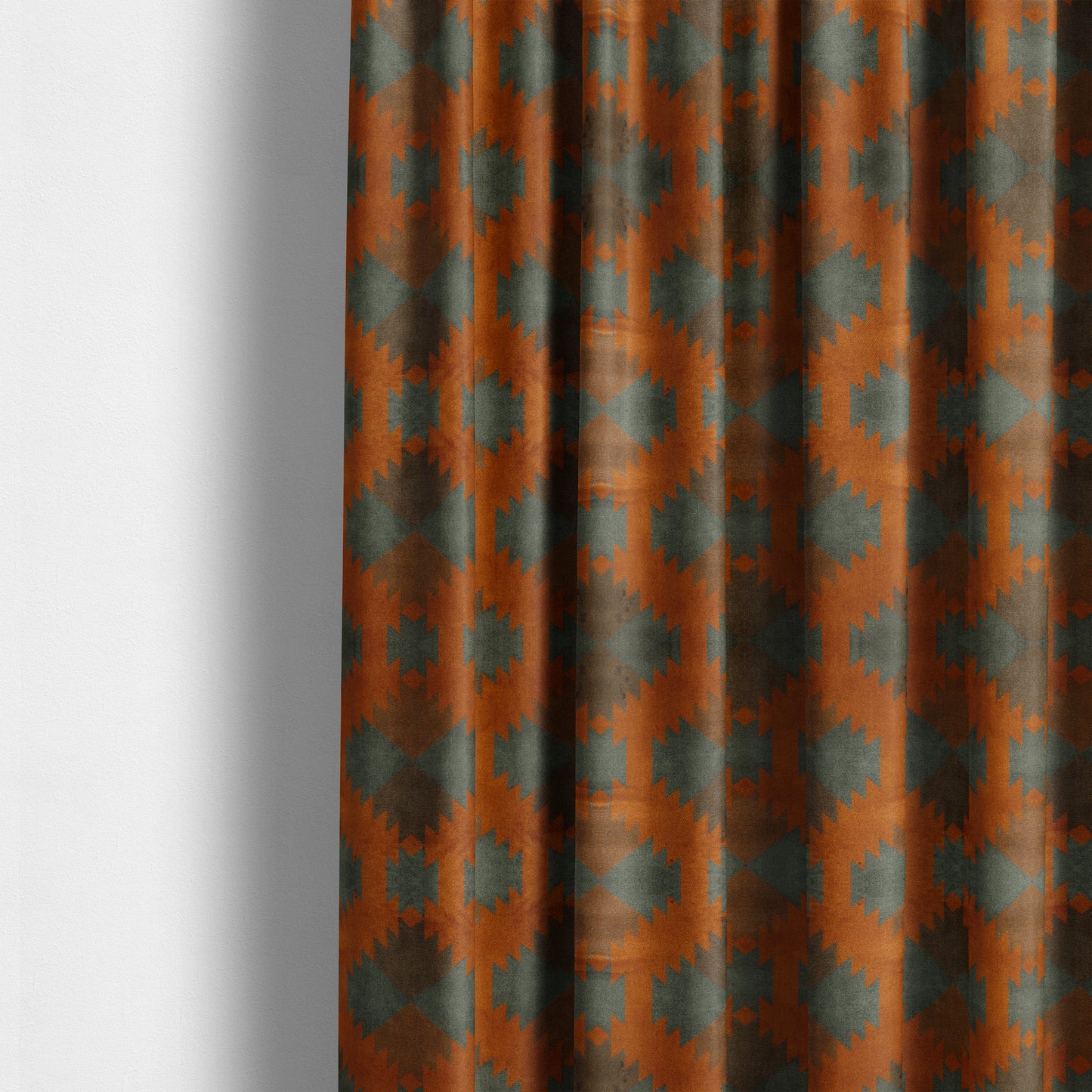 Grey Orange Colour Kilim Aztec Pattern Velvet Woven Upholstery Fabric JO-1024 - Made To Measure Curtains