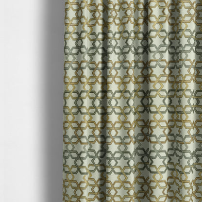 Yellow Grey White Colour Star Modern Pattern Chenille Upholstery Fabric JO-1028 - Made To Measure Curtains