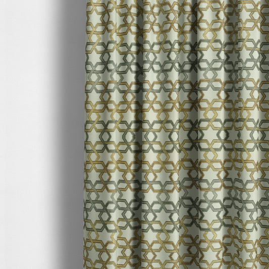 Yellow Grey White Colour Star Modern Pattern Chenille Upholstery Fabric JO-1028 - Made To Measure Curtains