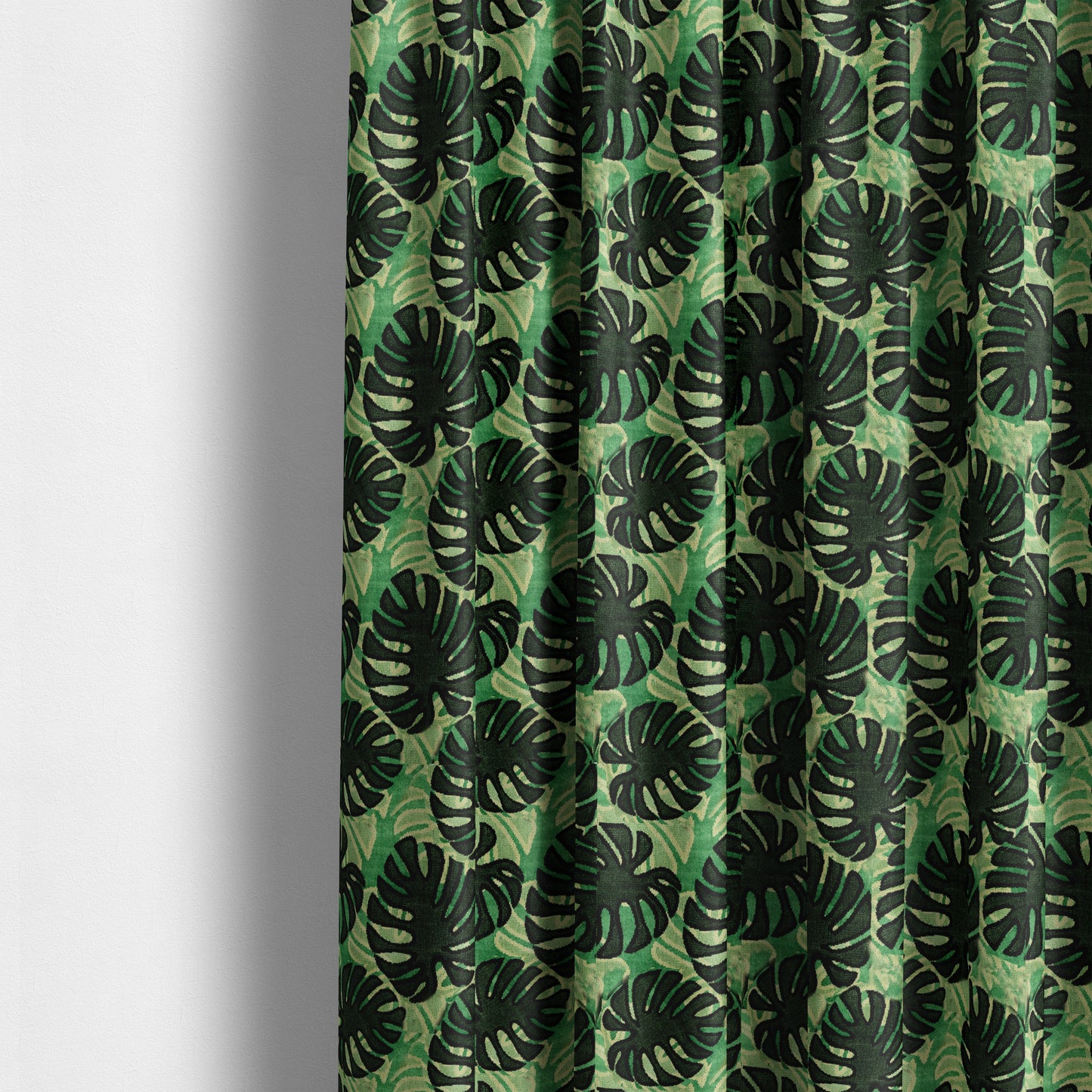 Green Black Colour Palm Leafs Pattern Soft Velvet Upholstery Fabric JO-1029 - Made To Measure Curtains