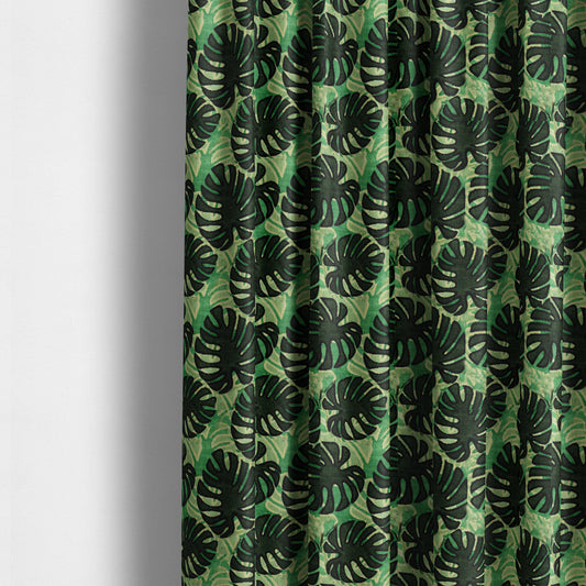 Green Black Colour Palm Leafs Pattern Soft Velvet Upholstery Fabric JO-1029 - Made To Measure Curtains