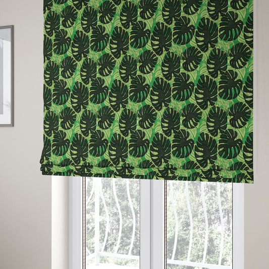 Green Black Colour Palm Leafs Pattern Soft Velvet Upholstery Fabric JO-1029 - Roman Blinds