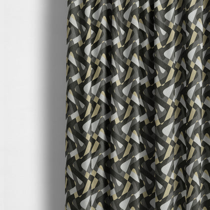 Modern Geometric Wave Pattern Furnishing Fabric In White Black Yellow Colours Woven Soft Chenille Fabric JO-103 - Made To Measure Curtains