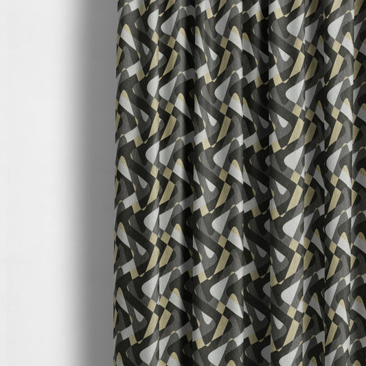 Modern Geometric Wave Pattern Furnishing Fabric In White Black Yellow Colours Woven Soft Chenille Fabric JO-103 - Made To Measure Curtains