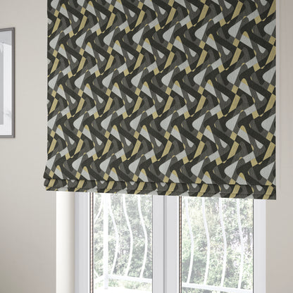 Modern Geometric Wave Pattern Furnishing Fabric In White Black Yellow Colours Woven Soft Chenille Fabric JO-103 - Roman Blinds