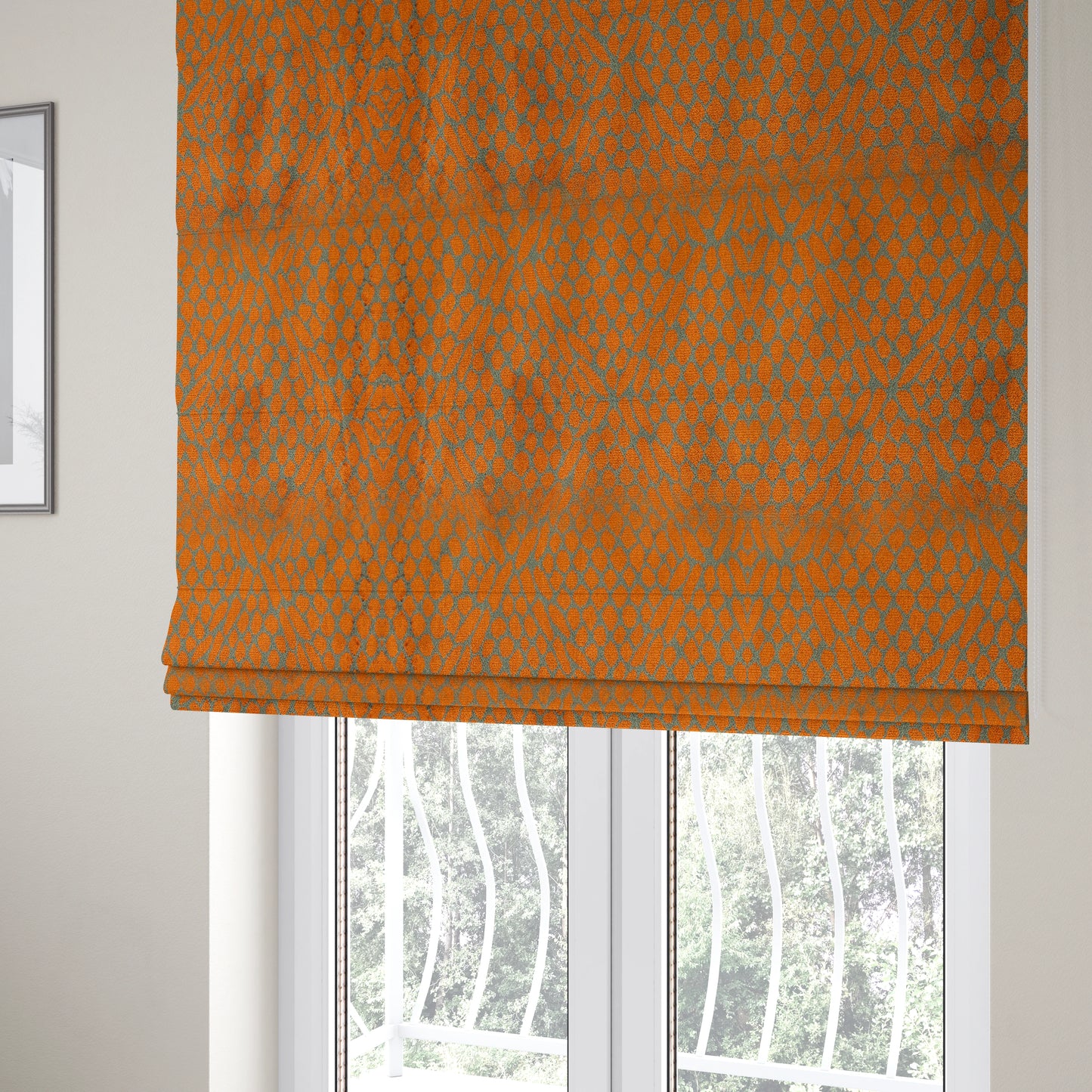 Orange Grey Colour Pebble Effect Pattern Soft Velvet Upholstery Fabric JO-1031 - Roman Blinds