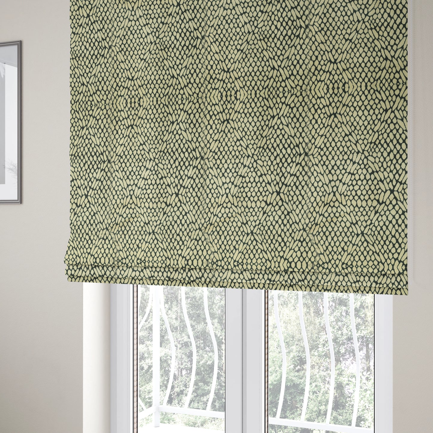 Cream Navy Blue Colour Pebble Effect Pattern Soft Velvet Upholstery Fabric JO-1032 - Roman Blinds