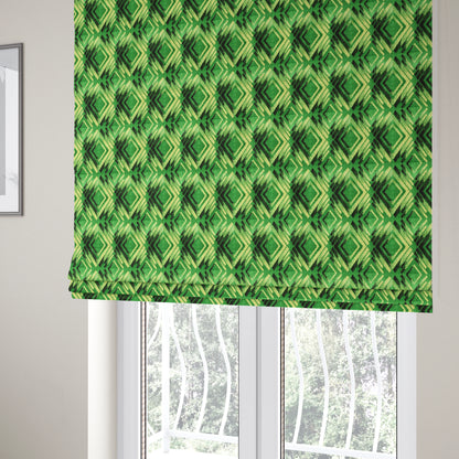 Green Black Cream Colour Faded Geometric Pattern Soft Velvet Upholstery Fabric JO-1039 - Roman Blinds