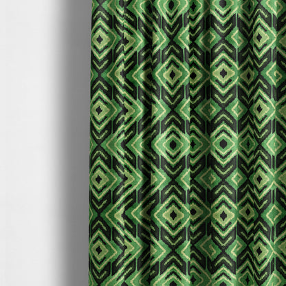 Green Black Cream Colour Squared Geometric Pattern Soft Velvet Upholstery Fabric JO-1040 - Made To Measure Curtains