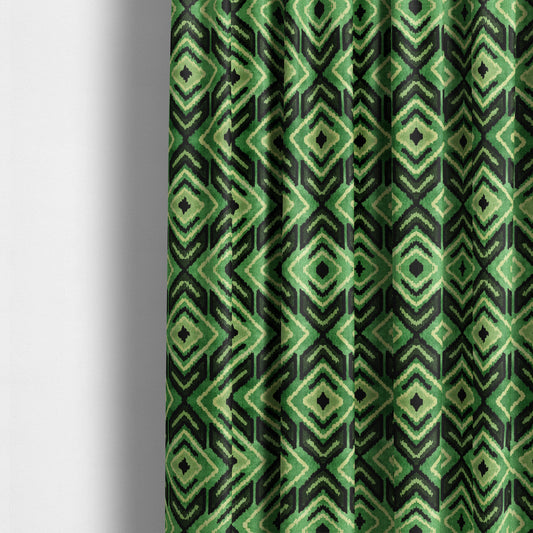 Green Black Cream Colour Squared Geometric Pattern Soft Velvet Upholstery Fabric JO-1040 - Made To Measure Curtains