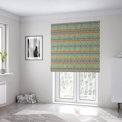 Multicoloured Geometric Pattern Trellis Theme Chenille Material Upholstery Fabrics JO-1042 - Roman Blinds