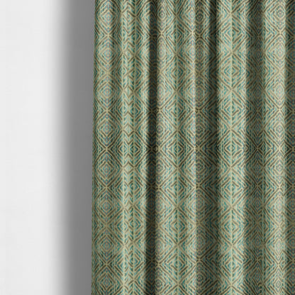 Shades Of Blue Greens Grey Geometric Velvet Raised Upholstery Fabric JO-1043 - Made To Measure Curtains