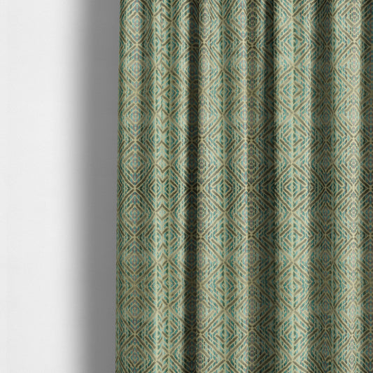 Shades Of Blue Greens Grey Geometric Velvet Raised Upholstery Fabric JO-1043 - Made To Measure Curtains