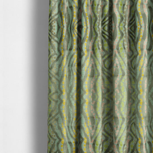 Multicoloured Blue Background Velvet Striped Spotted Pattern Upholstery Fabric JO-1046 - Made To Measure Curtains