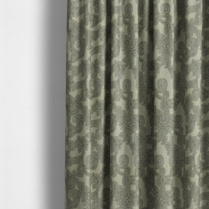 Grey Coloured Floral Chenille Furnishing Upholstery Fabric JO-1051 - Made To Measure Curtains